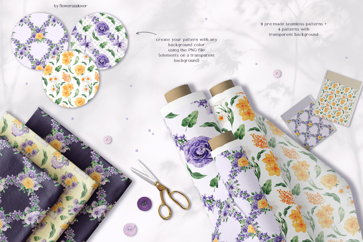 Watercolor Flowers Set Purple Garden, a Decorative Illustration by ViktoriyaD (Photo 12 of 14)