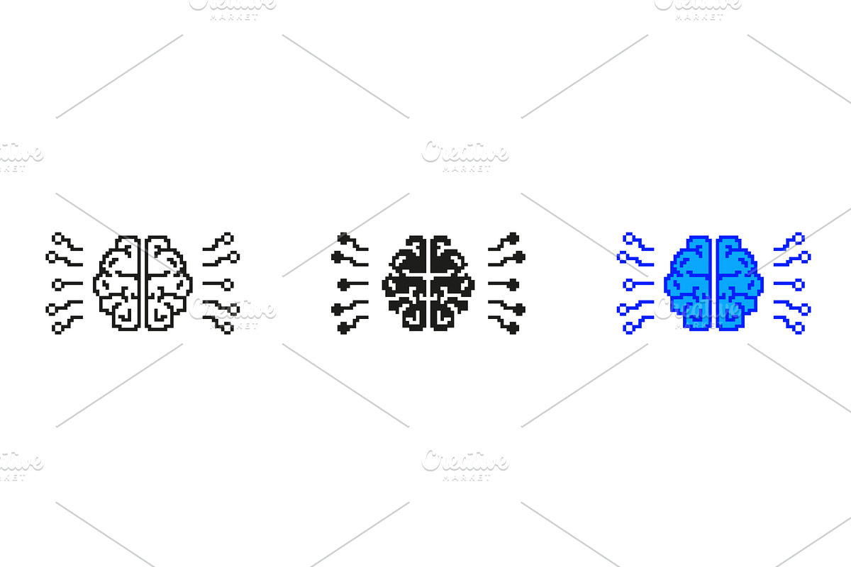 Pixelated Brain Icon Set, an Object Illustration by Gentle Studio