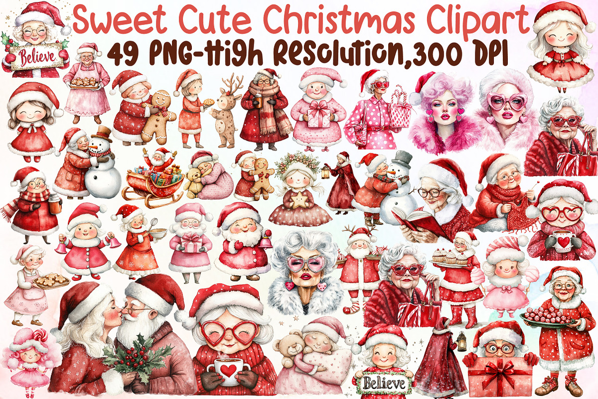 Sweet Cute Christmas Mrs Santa Claus, an Illustration by Sublimation Artist (Photo 1 of 6)