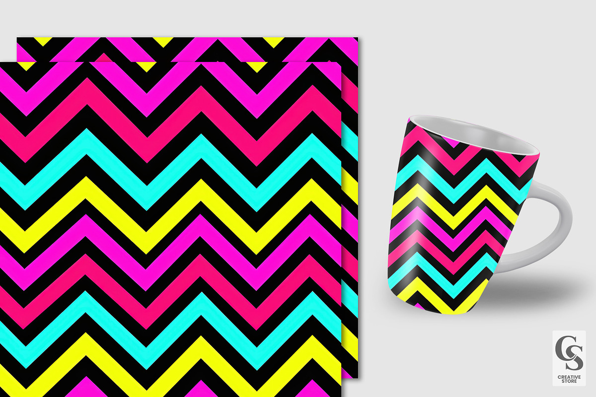 Neon Zigzag Chevron Digital Papers, a Pattern Graphic by Creative Store (Photo 2 of 5)