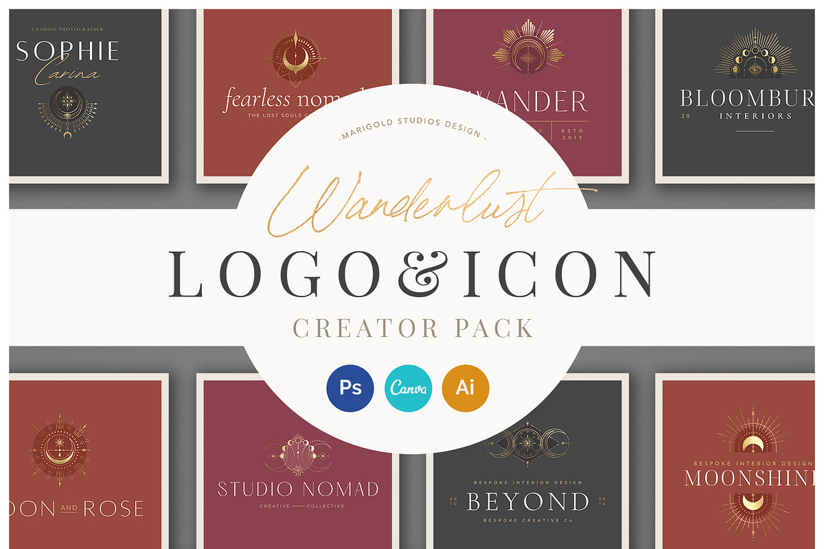 WANDERLUST Logo & Icon Pack, a Branding & Logo Template by Marigold Studios (Photo 1 of 12)
