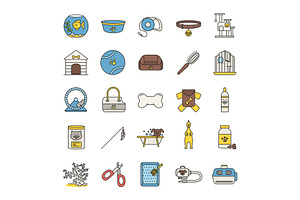 Pets Supplies Color Icons Set