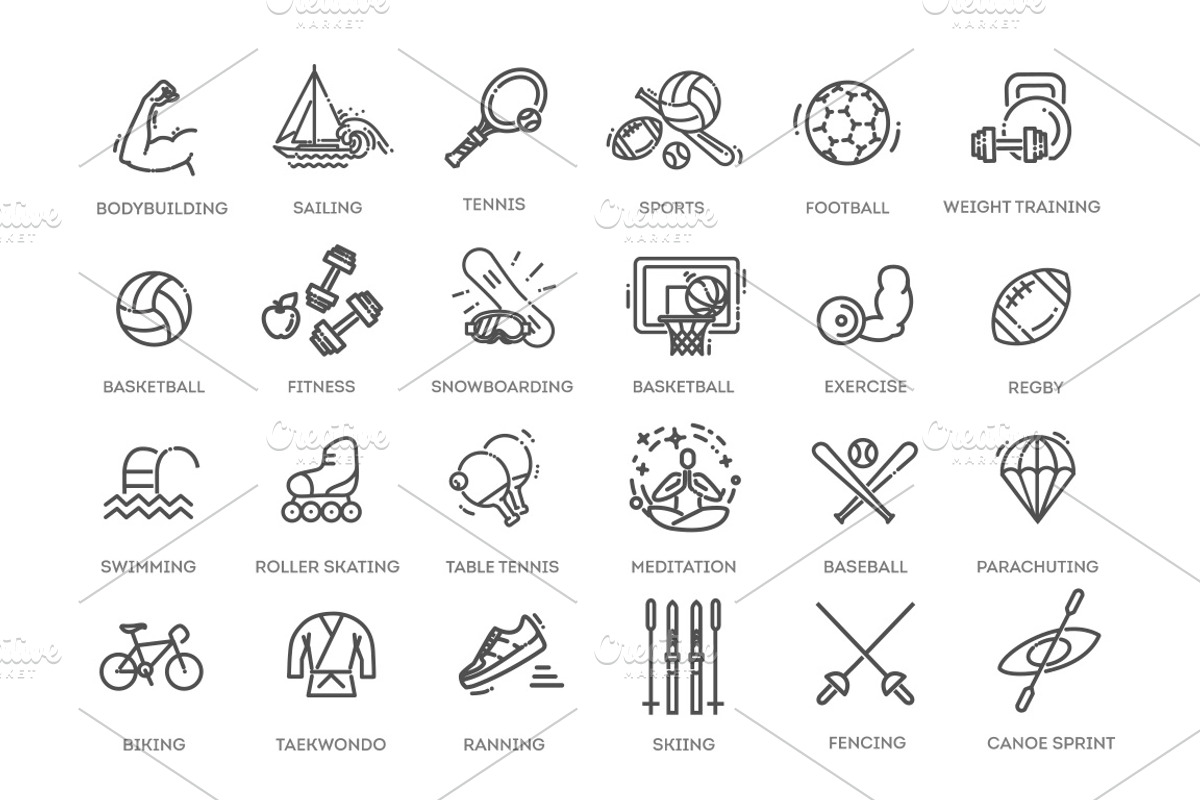 Sports icons set, an Outline Icon by Tettygreen (Photo 2 of 2)
