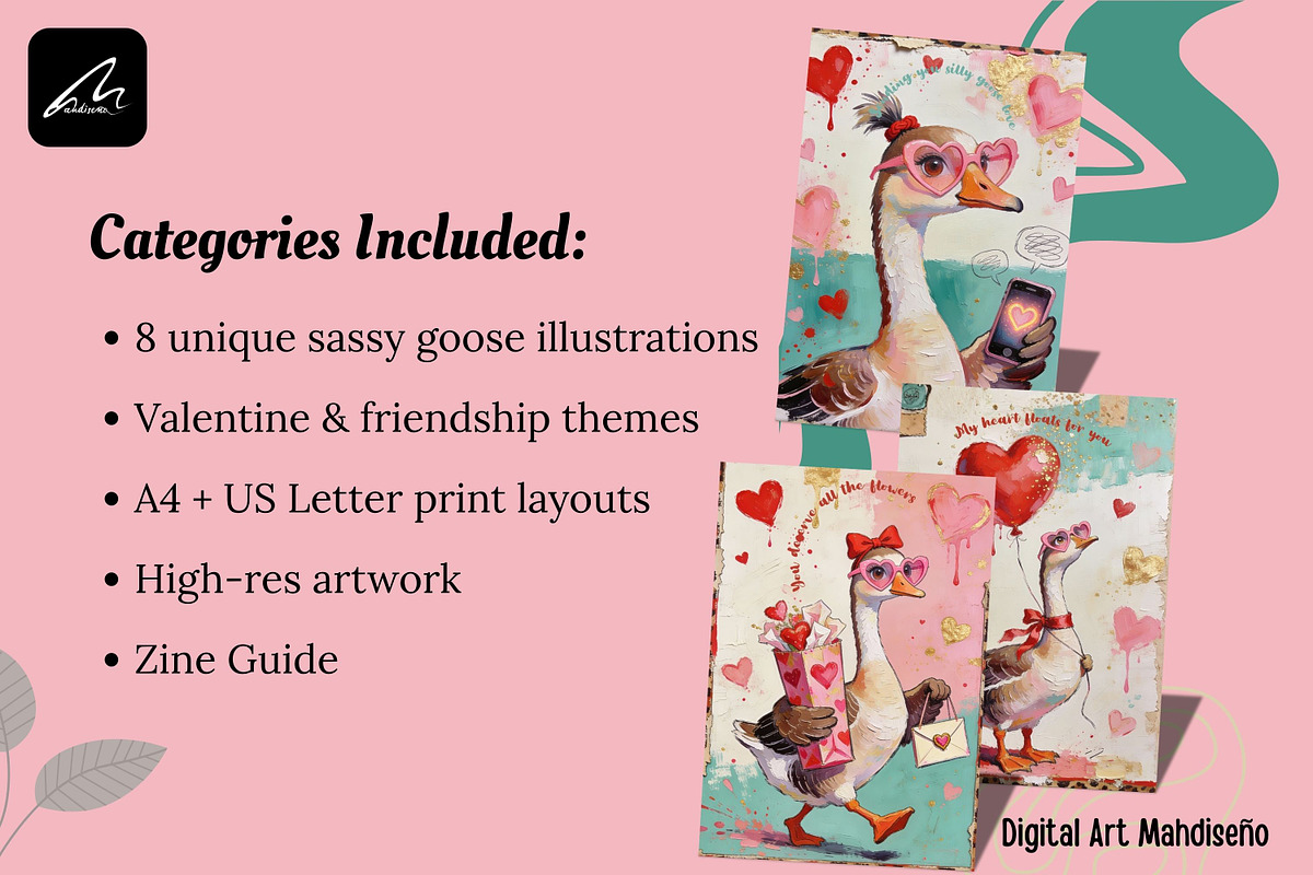 Sassy Goose Valentine Print Set Card, a Card Template by Digital Art Mahdiseño (Photo 4 of 11)