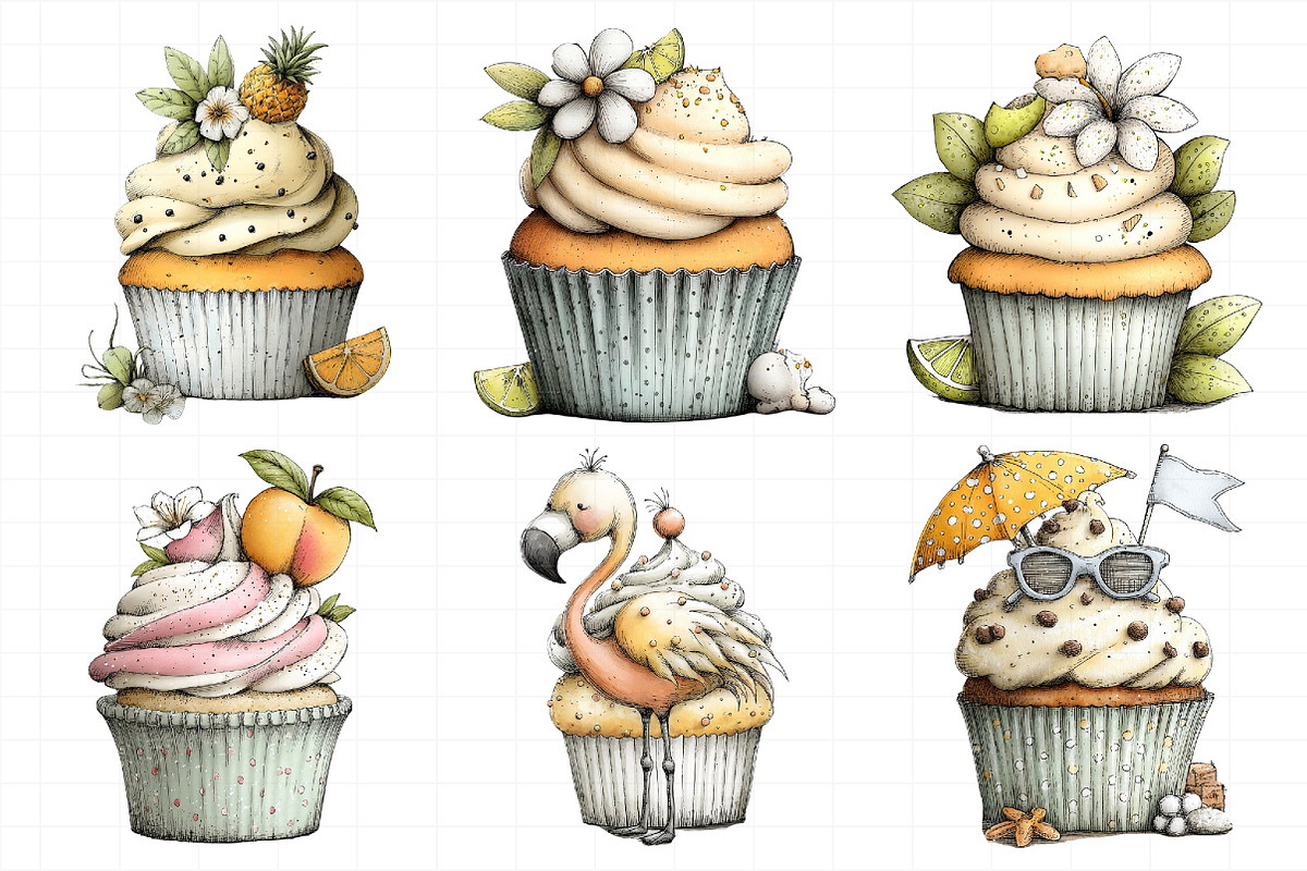 Watercolor Summer Cupcake Clipart, an Illustration by Daily.Designs (Photo 8 of 8)