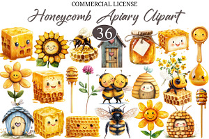 Golden Honeycomb Apiary Clipart, a Seasonal Illustration by designcity5