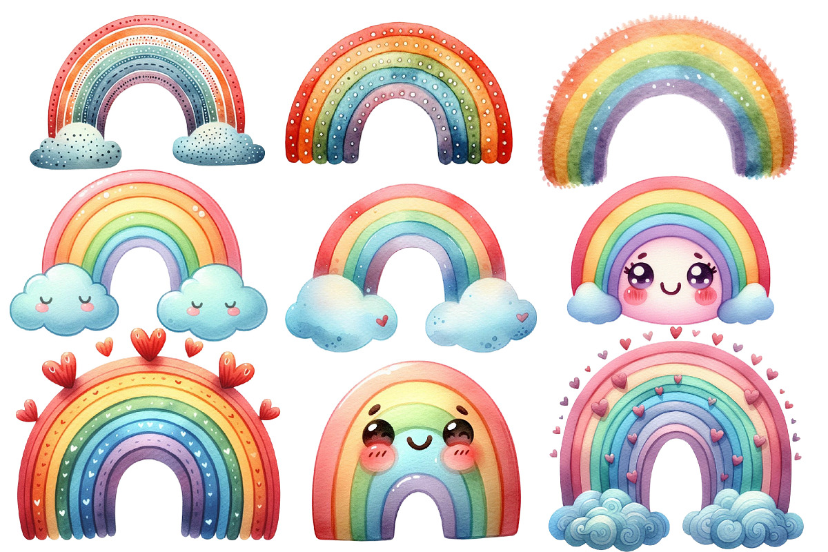 Watercolor Cute Rainbow Clipart PNG, an Illustration by Designworld (Photo 3 of 5)