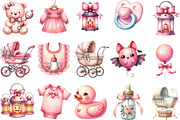 Watercolor Pink Baby Shower Clipart, an Illustration by Designking (Thumbnail 2 of 5)