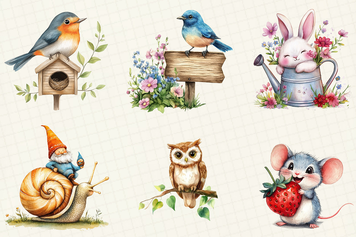 Watercolor Garden Animal Clipart, an Illustration by OK Design (Photo 3 of 5)