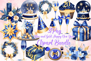 Blue and Gold Happy New Year, an Illustration by Wow Magic