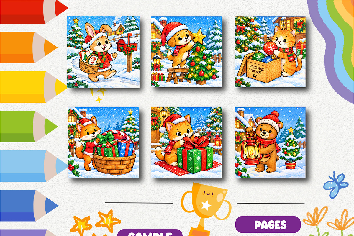 Christmas Little Helpers Coloring, a Seasonal Illustration by Design Zone (Photo 2 of 5)