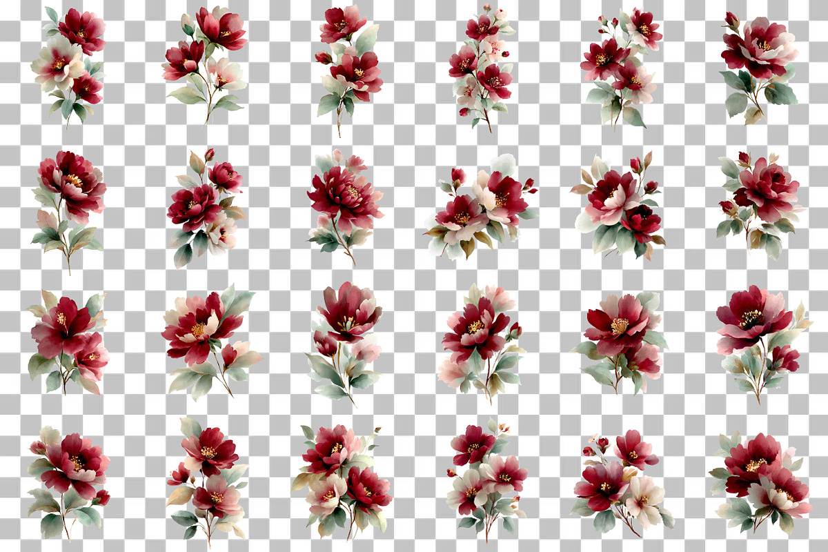 Watercolor Burgundy Florals Png, an Illustration by DreamCafeArt (Photo 3 of 6)