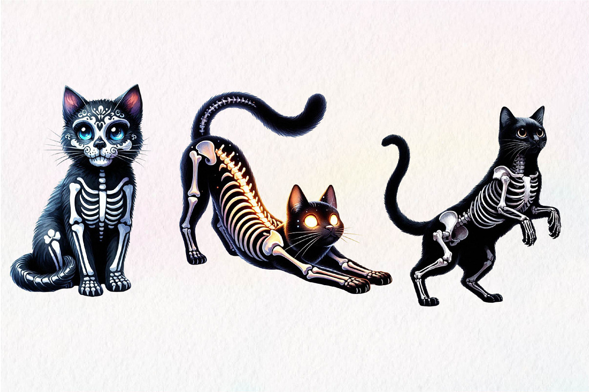 Skeleton Black Cat Clipart PNG, an Illustration by Dream Creation (Photo 6 of 6)