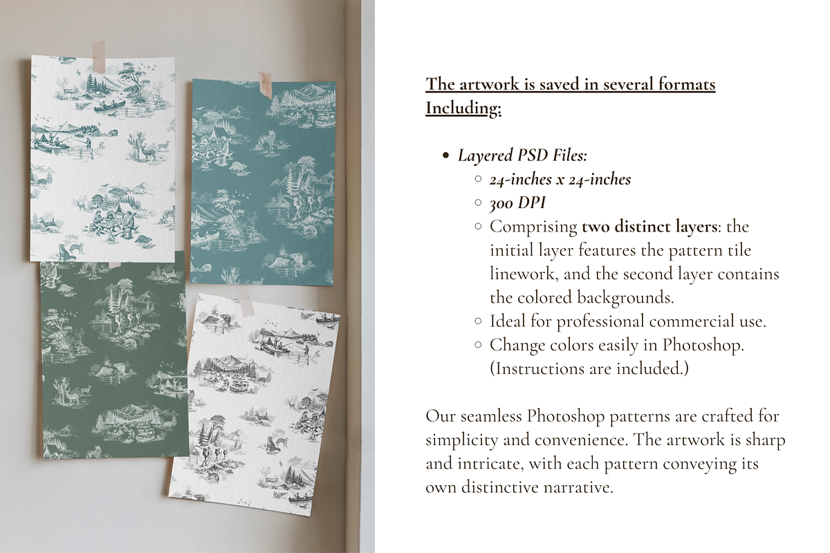 The Camping Toile de Jouy Pattern, a Pattern Graphic by Hughes Studio (Photo 3 of 6)