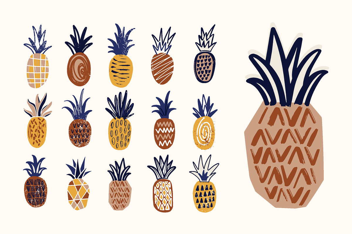 Pineapple set and seamless, a Pattern Graphic by Good Studio