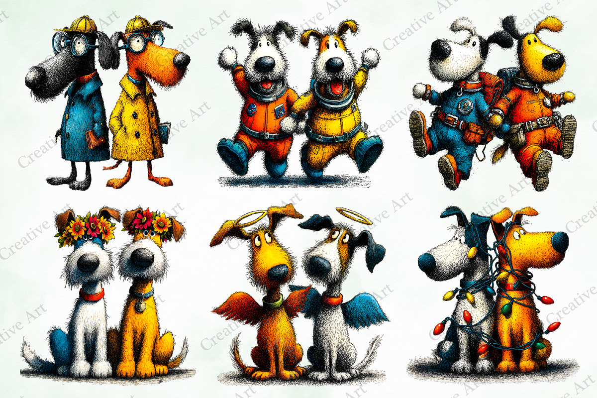 Quirky Dogs Friendship Clipart, an Illustration by Creative Art (Photo 6 of 9)