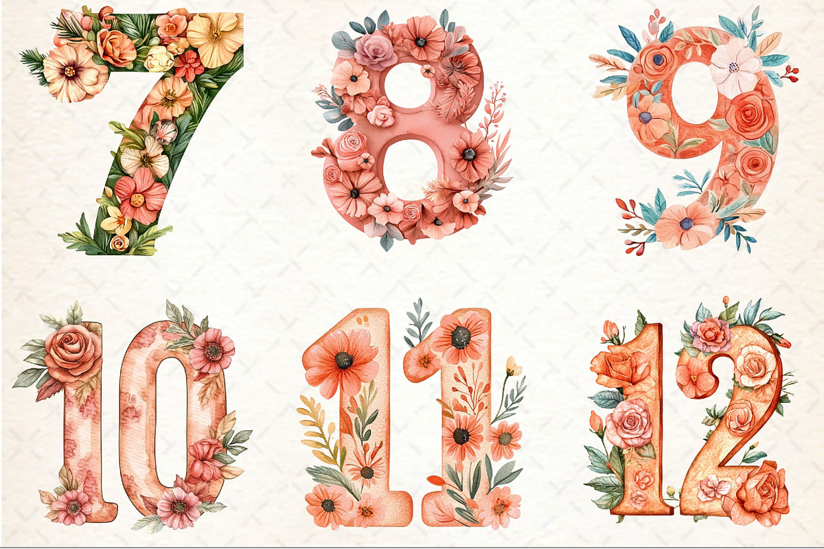 Floral Birthday Numbers Clipart, a Seasonal Illustration by Rose Art (Photo 4 of 4)
