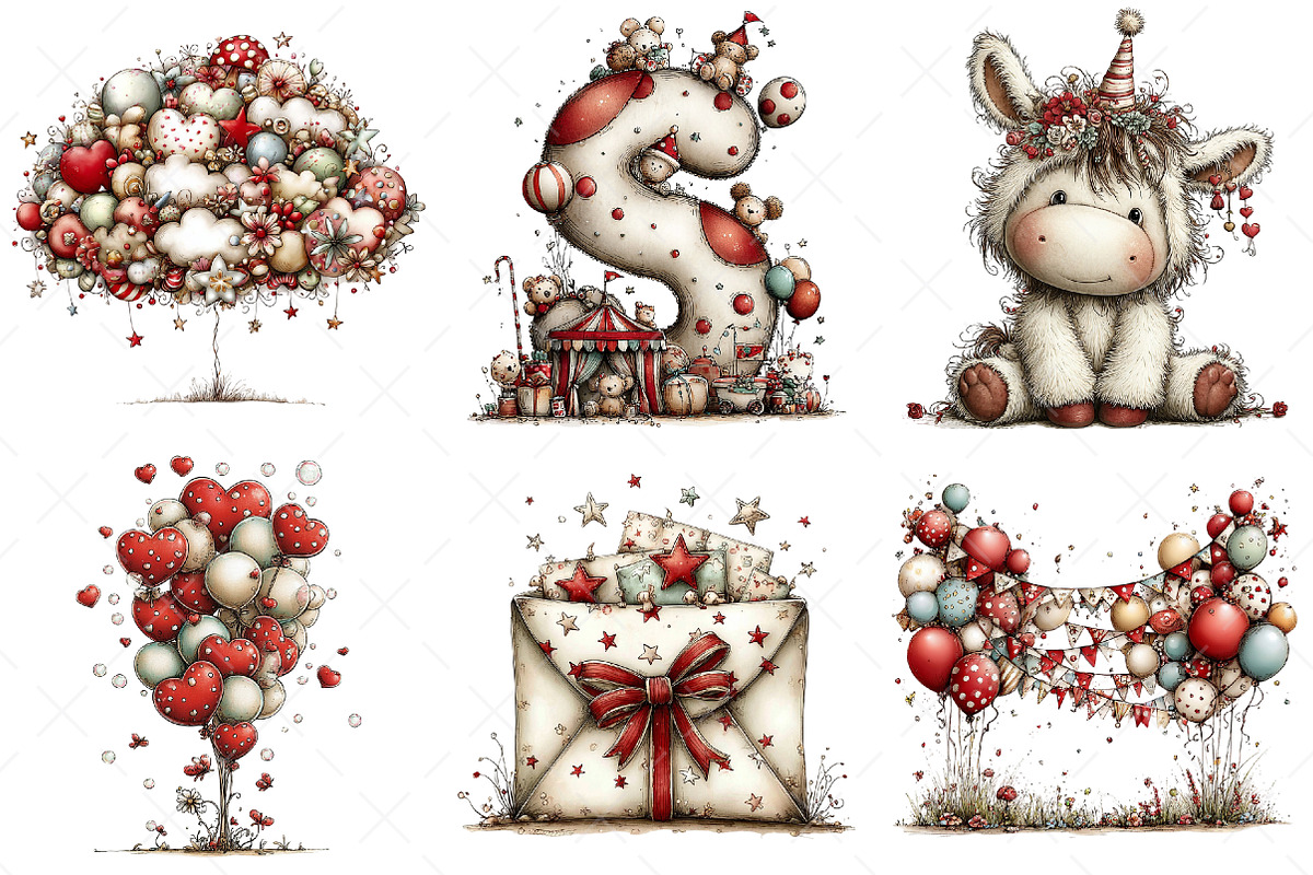 Whimsical Birthday Clipart Birthday, an Illustration by Craft Nest (Photo 4 of 11)