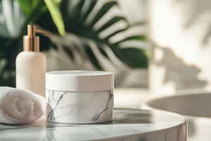 Cosmetic jar mockup on marble, a Beauty & Fashion Photo by MistyDay