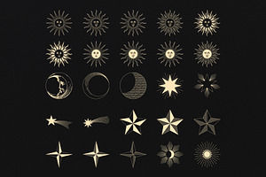 Sunburst, Sun, Moon & Stars Vectors