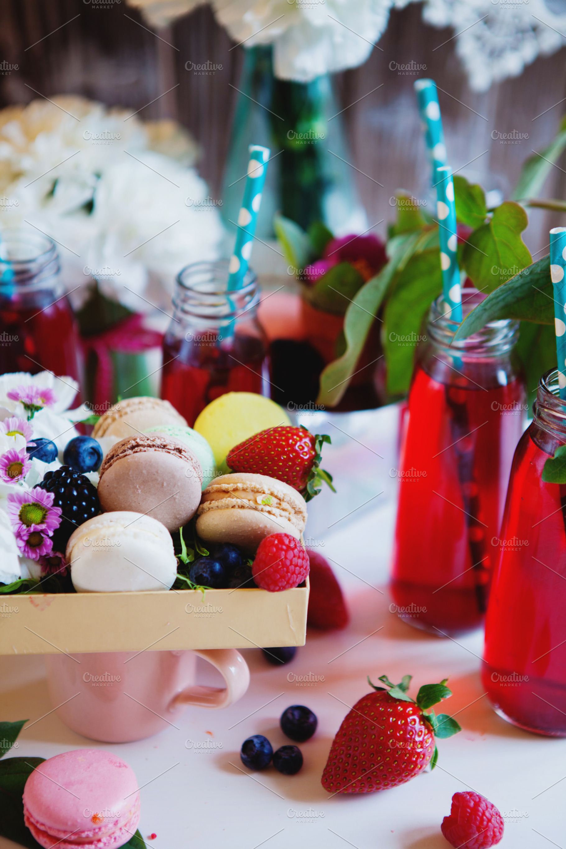 Macarons and lemonade featuring macarons, macaroon, and berry, a Food & Drink Photo by marikasan