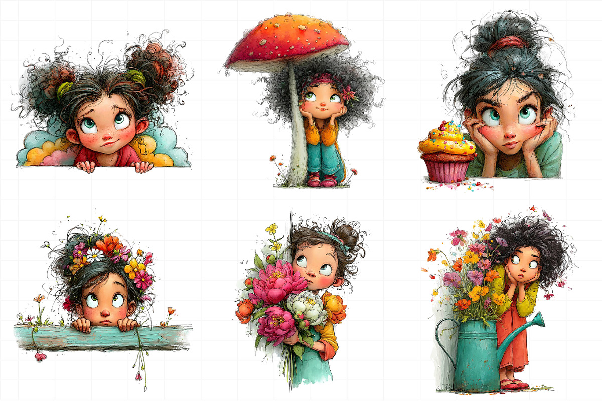 Whimsical Peeking Girl Clipart, an Illustration by Daily.Designs (Photo 7 of 7)