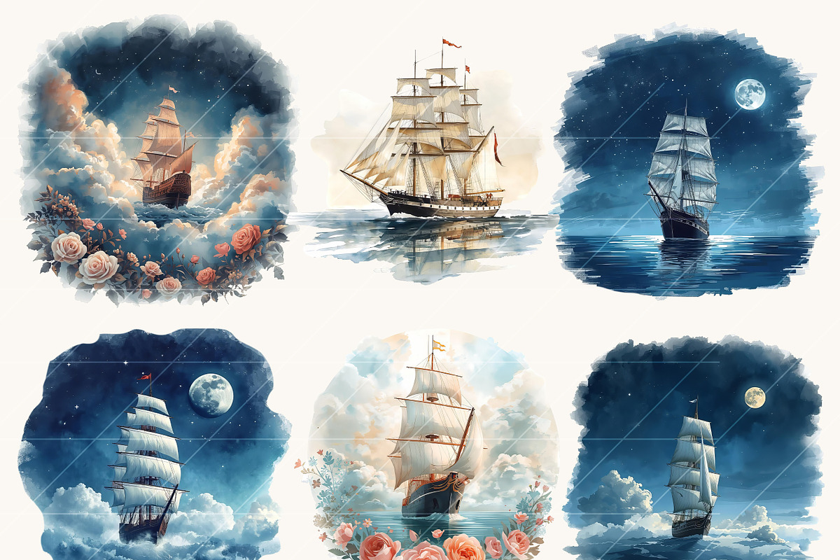 Watercolor Dream Ships Clipart, a Transportation Illustration by Design Scotch (Photo 5 of 8)