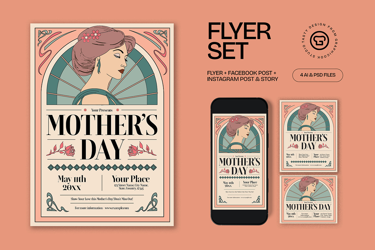 Pink Cream Mothers Day Flyer Set, a Flyer Template by graphicook (Photo 1 of 3)
