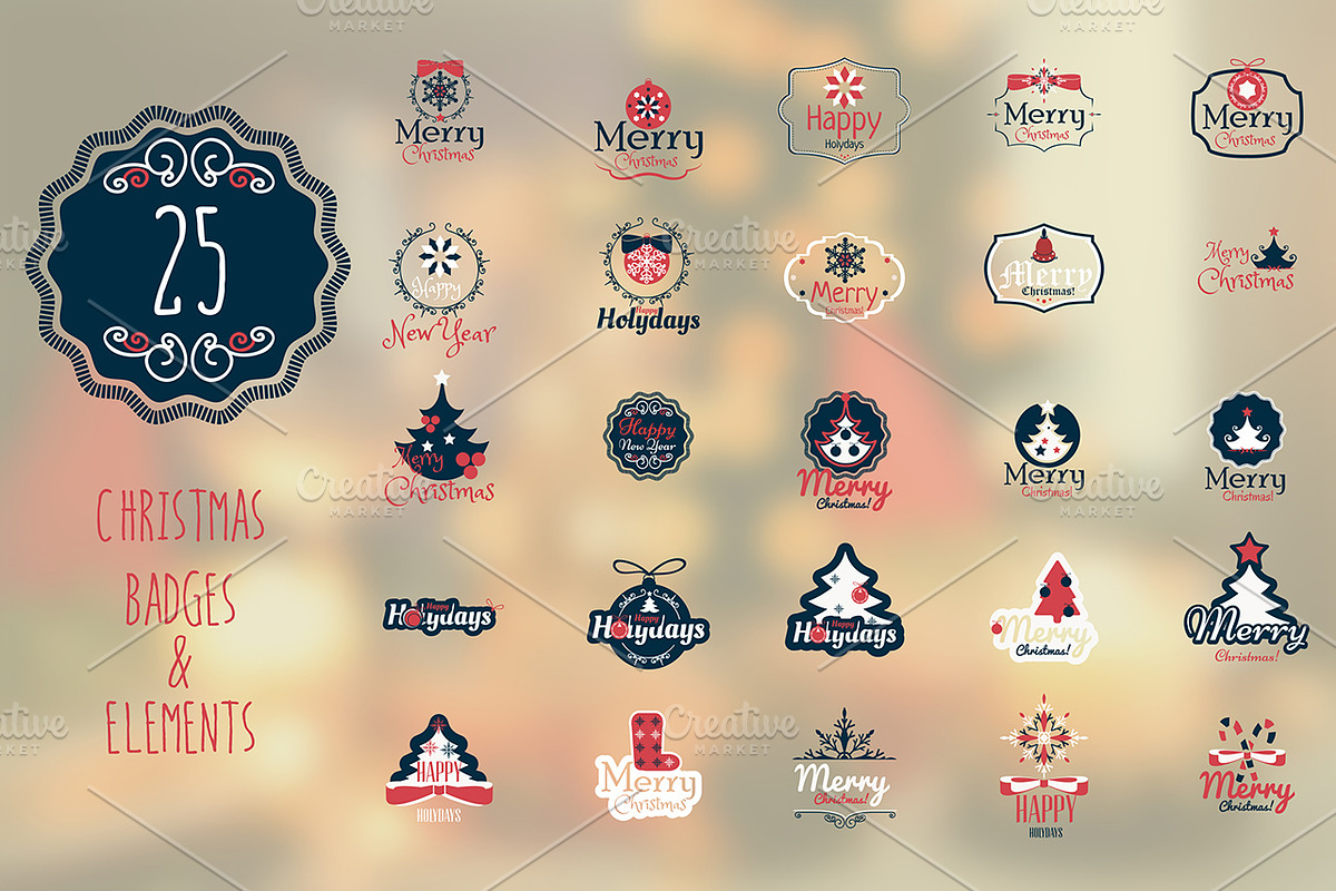 25 Christmas Badges & Labels, a Decorative Illustration by IB (Photo 1 of 5)
