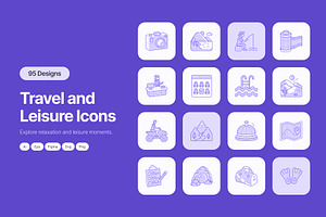 95 Travel and Leisure Icons, a Duotone Icon by Prosymbols