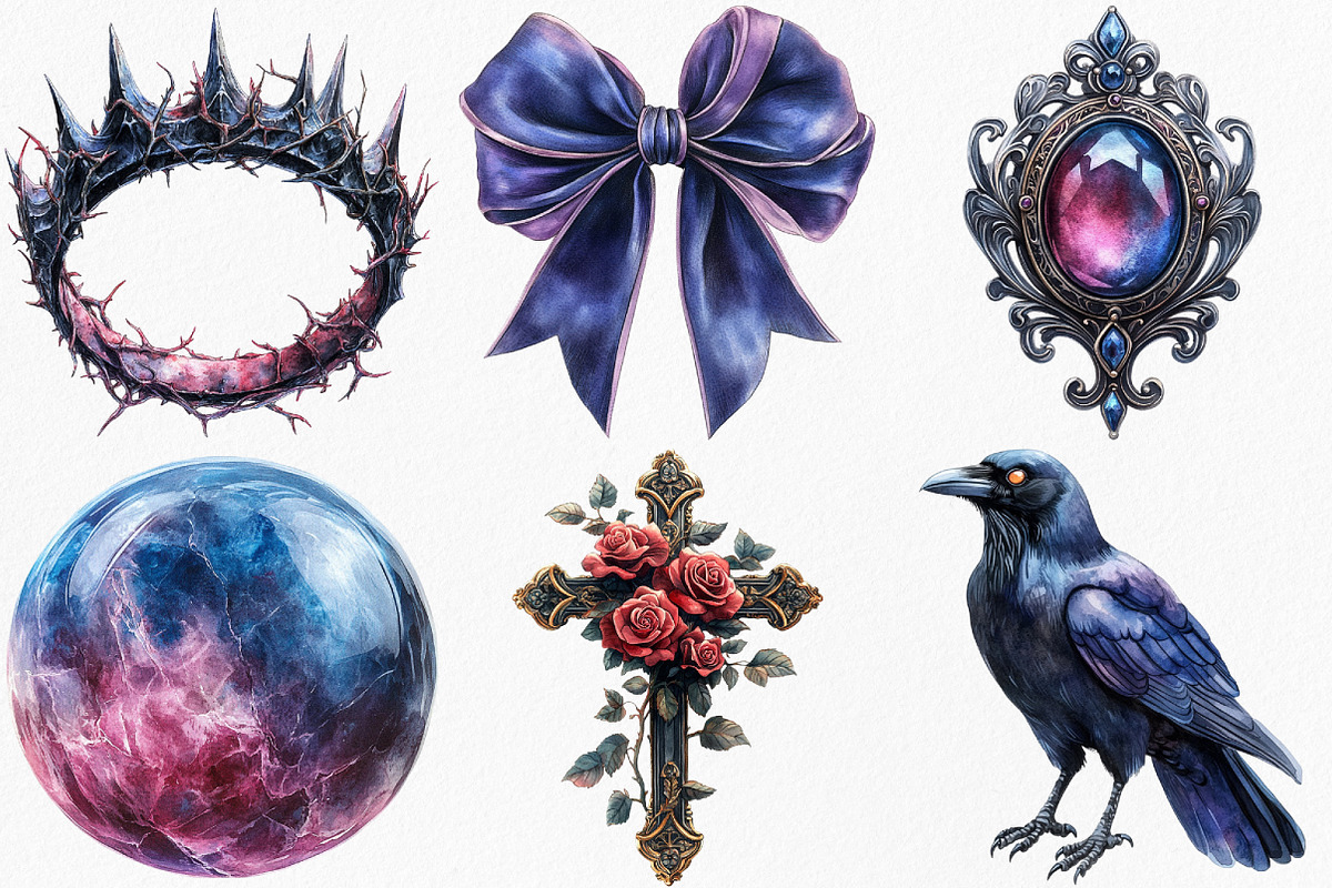 Watercolor Gothic Reverie Clipart, an Illustration by Canvas Craft (Photo 2 of 7)