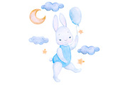 Nursery boy clipart, baby bunny, a Decorative Illustration by EshaStudio (Thumbnail 2 of 3)