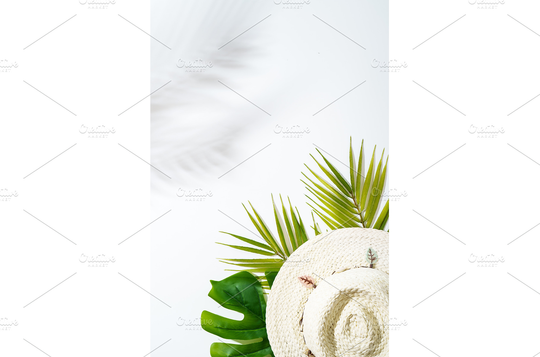 Summer flat lay background with palm, a Holiday Photo by Nadia-nb