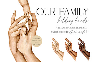 Our Family Holding Hands Watercolor