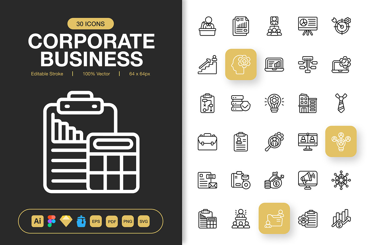 Corporate Business Icons, an Outline Icon by Spacepixel Creative