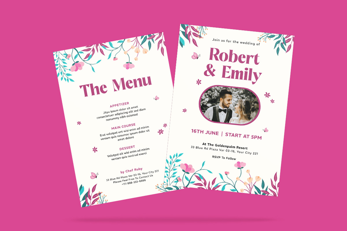 Simply Floral Wedding Invitation, an Invitation Template by iDoodle Studio (Photo 4 of 4)