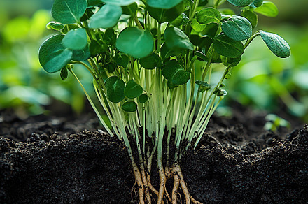 Green sprout with visible roots growing in soil, a Nature Photo by AlyaAnd
