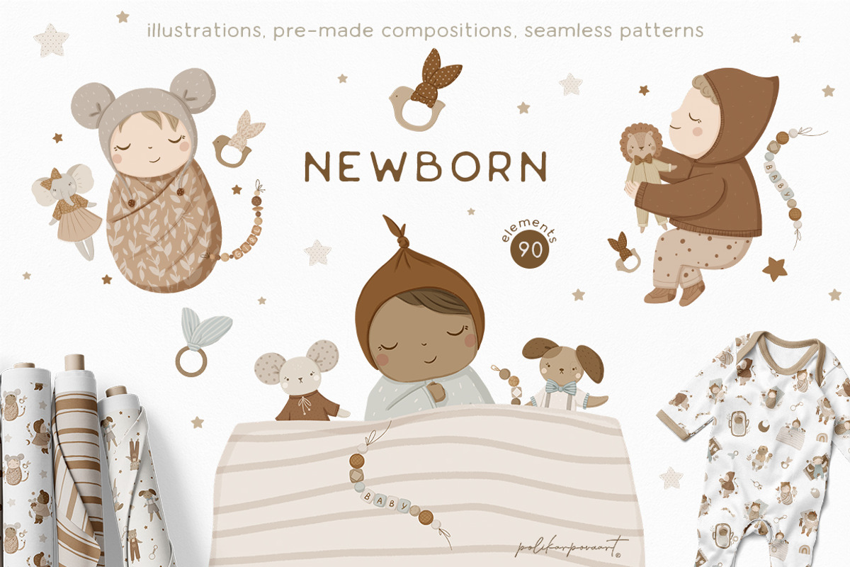 NEWBORN baby illustration & patterns, an Animal Illustration by polikarpovaart (Photo 1 of 13)