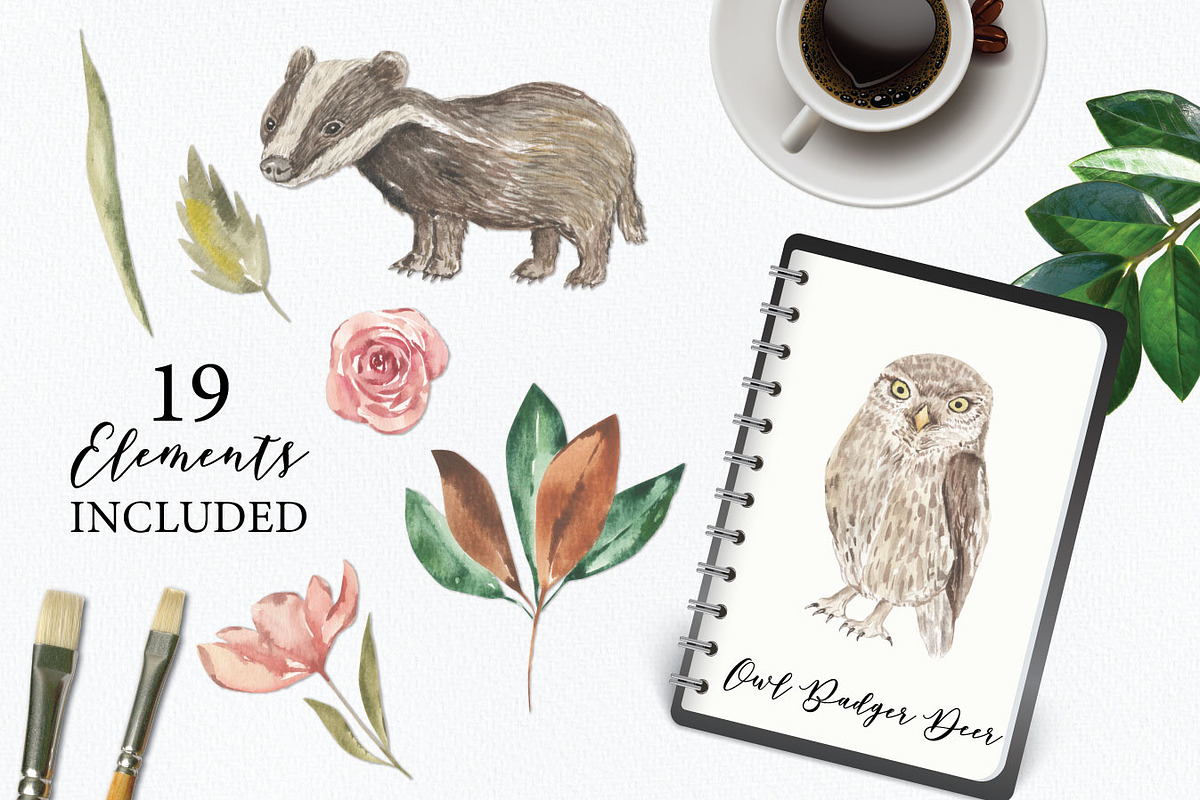 Watercolour Forest Deer Owl Foliage, an Animal Illustration by Bloomella (Photo 3 of 4)