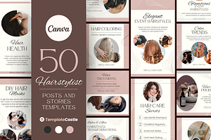 50 Hairstylist Instagram Stories, a Templates & Theme by TemplateCastleStore
