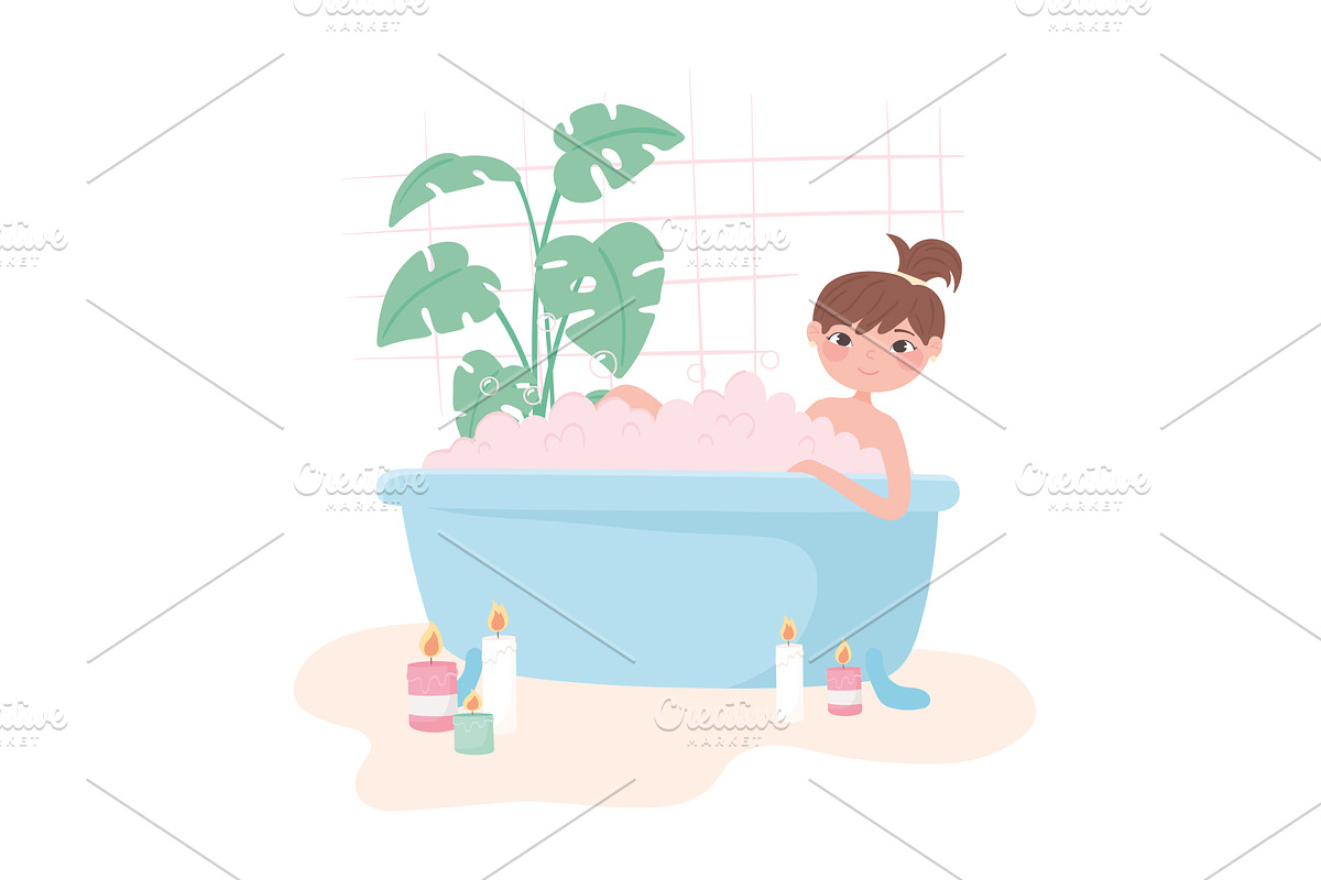 girl in bathtub, a Person Illustration by studiogstock