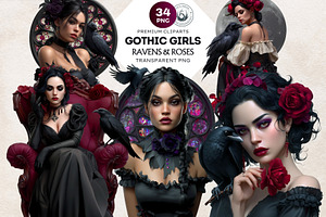 Gothic Girls with Raven Roses PNG, a Person Illustration by ThatsDesignArt
