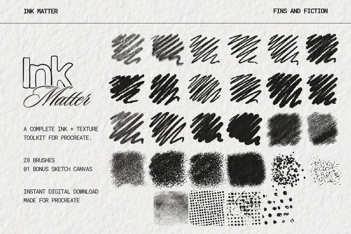 Ink Matter Brushes for Procreate, a Brush Add-On by Fins and Fiction (Photo 2 of 7)