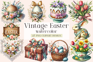 Vintage Easter Clipart, a Seasonal Illustration by DreamArtGraphic