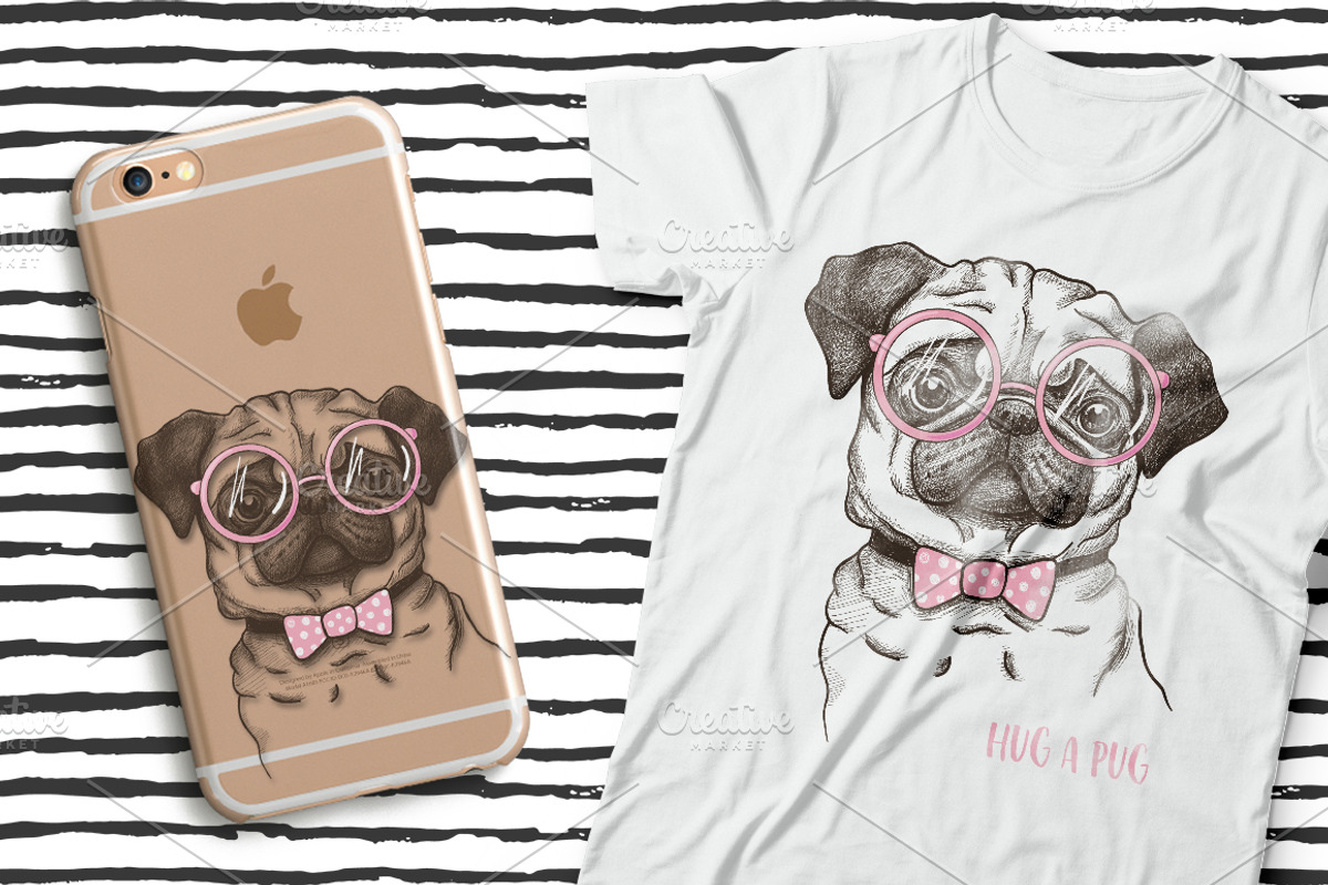 Pug dog print illustration, an Animal Illustration by Hala (Photo 1 of 3)