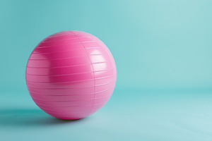 Pink fitness ball on blue background, a Sports & Recreation Photo by AlyaAnd