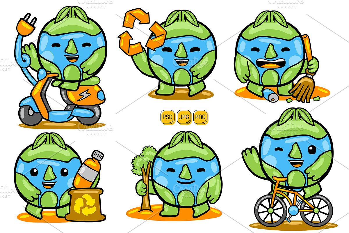 Kawaii Cartoon Earth Character Pack, an Object Graphic by MEDZ (Photo 5 of 5)