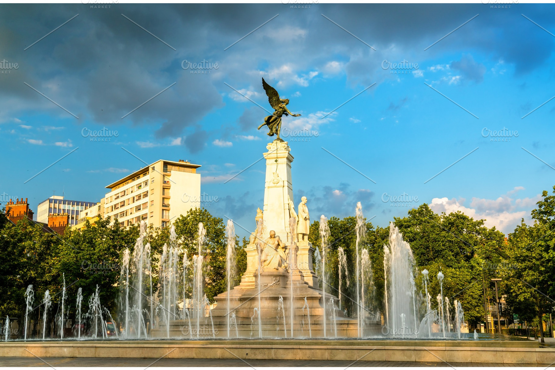 Sadi carnot monument with a fountain stock photo containing dijon and france, an Architecture Photo by Leonid Andronov