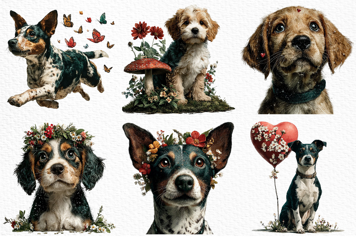 Whimsical Spring Dog Clipart Png, an Illustration by Craft Nest