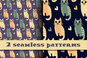 Retro colors kittens pattern.